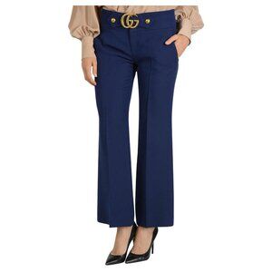 GUCCI GG WOOL & SILK BLEND MARMONT BUCKLE WIDE LEG PANTS